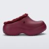 Side view of a red Free Clog Fluffy Platform