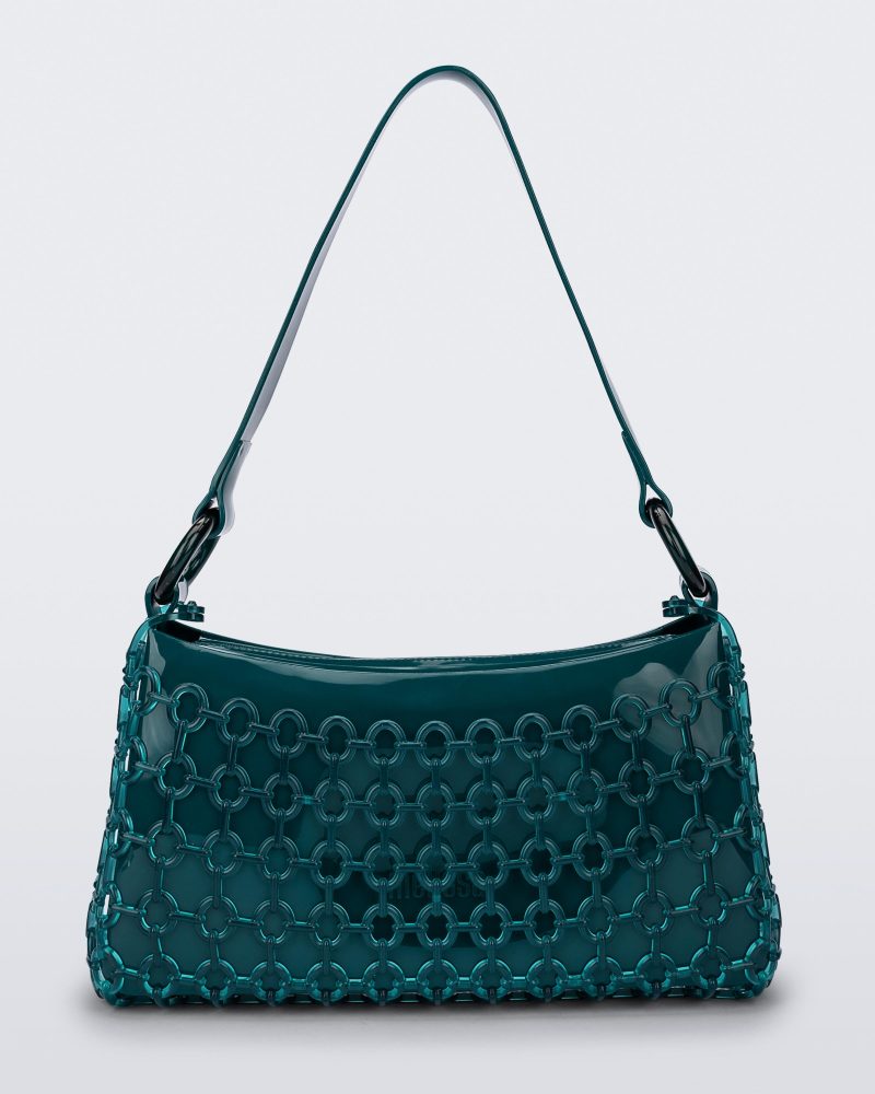 Front view of a green Hoop bag with short shoulder strap