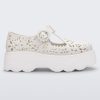 Side view of a white Kick Off Lace women's platform shoe with buckle.