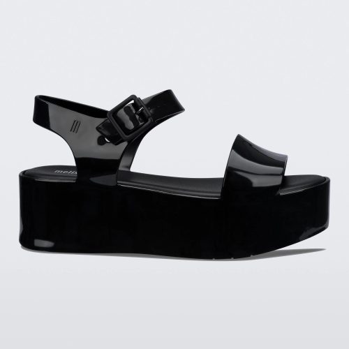 Side view of a black Melissa Mar Platform sandal with two straps.