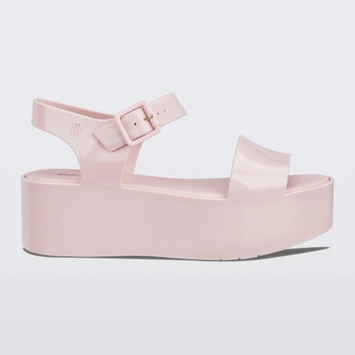 Side view of a light pink Melissa Mar Platform sandal with two straps.