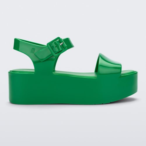 Side view of a green Melissa Mar Platform sandal with two straps.