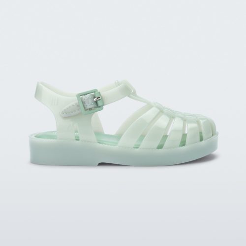 Side view of a light green baby Possession sandal