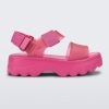 Side view of a pink/clear pink Melissa platform Kick Off sandal with two straps.