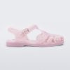 Side view of a Melissa Possession fisherman sandal in pink with cut out lace detail on the straps.