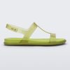 Side view of a clear green / green Melissa Adore sandal with two translucent green straps, joined together by a third strap and a light green insole.