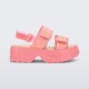 Side view of pink Melissa Brave Platform sandal with flower print straps.