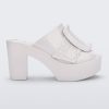 Side view of white Meilssa Buckle Up platform heel mule..