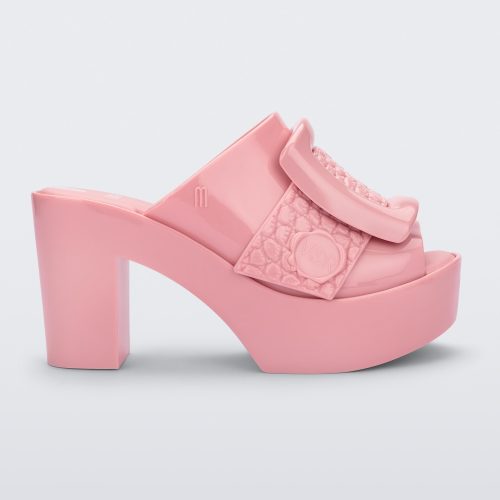 Side view of pink Meilssa Buckle Up platform heel mule..