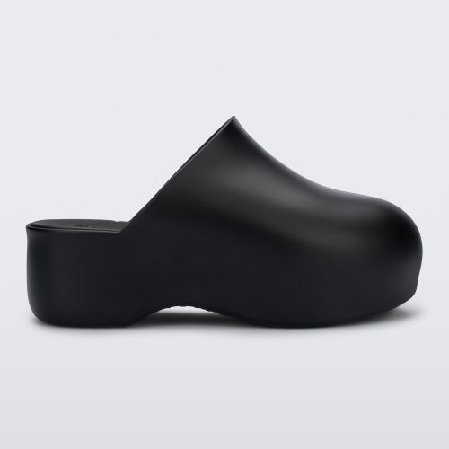 Side view of black Melissa Bubble clog from the Simon Miller collaboration.