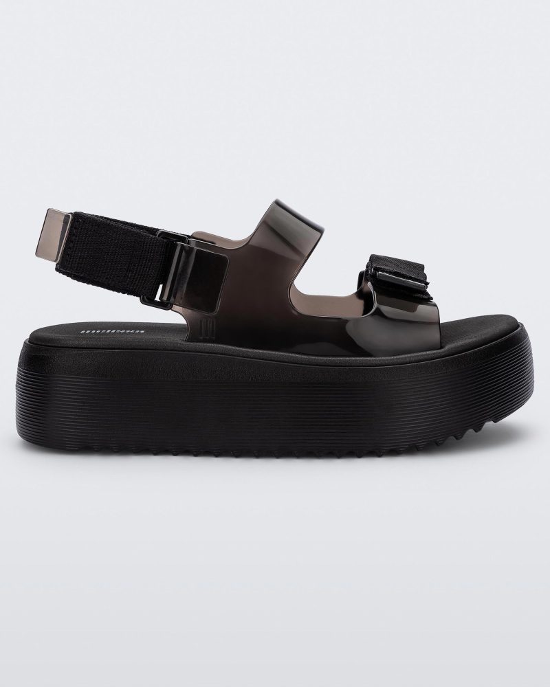 Side view of black Melissa Brave Papete Platform sandal.