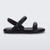 Side view of a black Melissa Free Bloom Sandal with puffer-like straps.