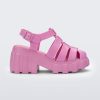 Side view of a pink Melissa Megan platform heel sandal.