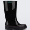 Side view of a black Melissa Welly boot.