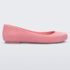 Side view of a pink flocked Melissa Sweet Love Basic Velvet flat.