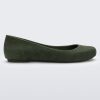 Side view of a green flocked Melissa Sweet Love Basic Velvet flat.