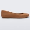 Side view of a beige flocked Melissa Sweet Love Basic Velvet flat.