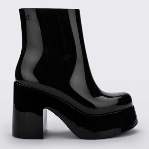 Side view of the black Melissa Nubia platform heel boot.