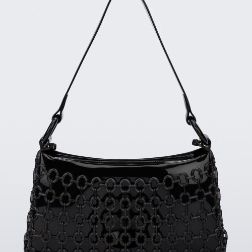 Front view of a black Hoop bag with short shoulder strap