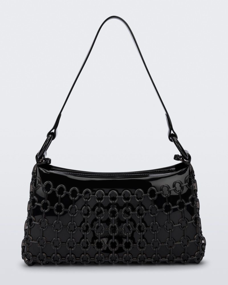 Front view of a black Hoop bag with short shoulder strap