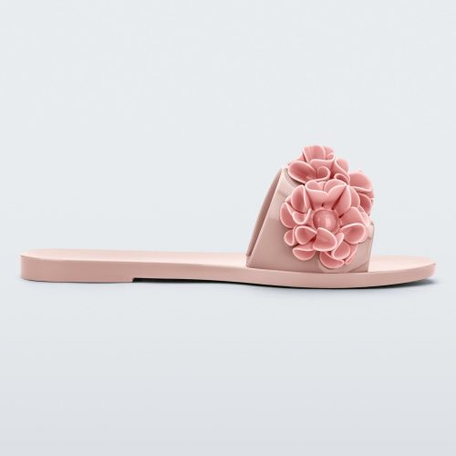 Side view of a pink Babe Springtime women's slide with 3 pink flowers.