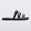 Side view of a black Eclipse Slide with silver and black straps.