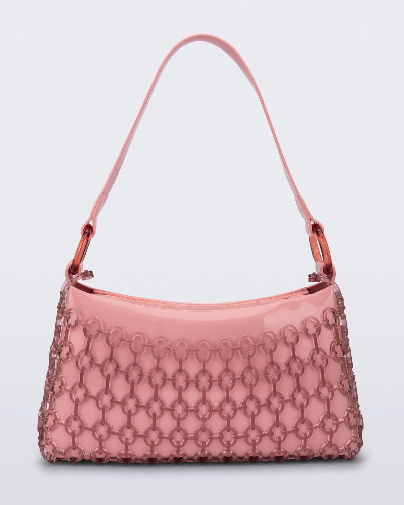 Front view of a pink Hoop bag with short shoulder strap