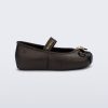 Side view of a metallic black Sophie baby ballerina flat with bow