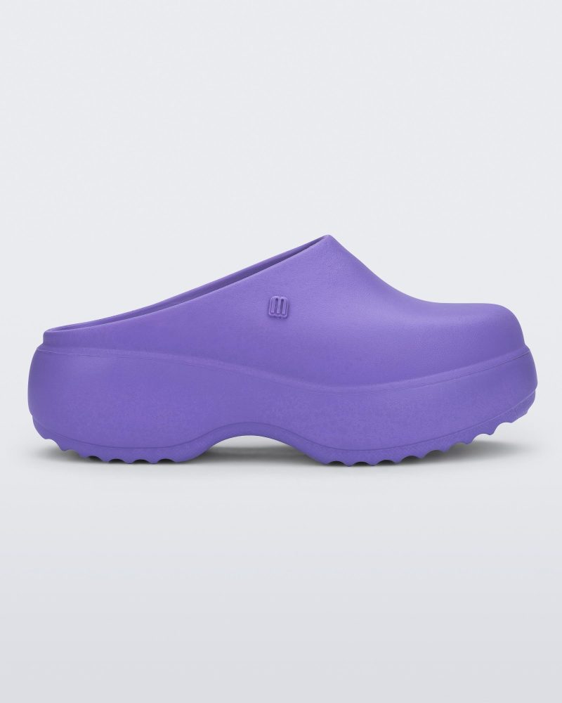 Side view of a purple Free Clog Platform.