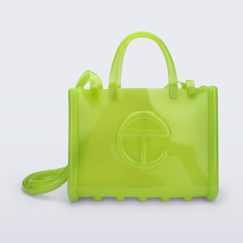 Front view of the green Medium Jelly Shopper x Telfar bag