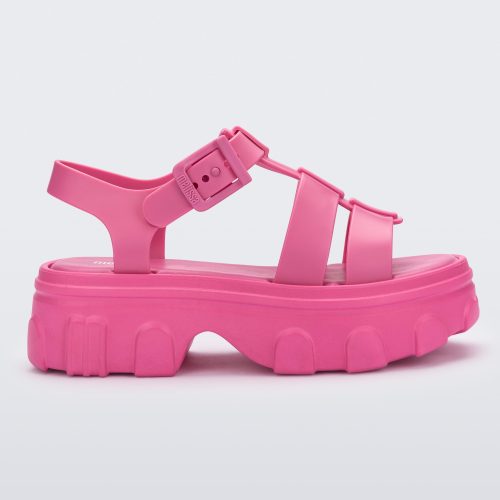 Side view of a pink Ella women's platform sandal.