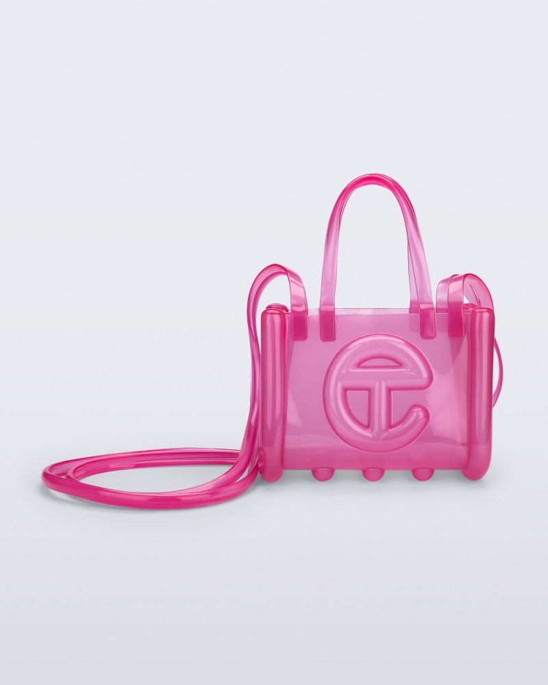 Front view of the pink Small Jelly Shopper x Telfar bag