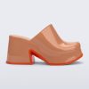 Side view of a brown Mia Platform Mule Heel with orange sole