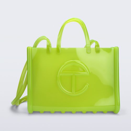 Front view of the green Large Jelly Shopper x Telfar bag