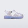 Side view of a pearly blue Mini Melissa Possession sandal with a fisherman sandal design