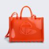 Front view of the orange Large Jelly Shopper x Telfar bag