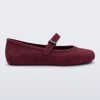 Side view of a burgundy red Soft Ballerina Velvet flat.