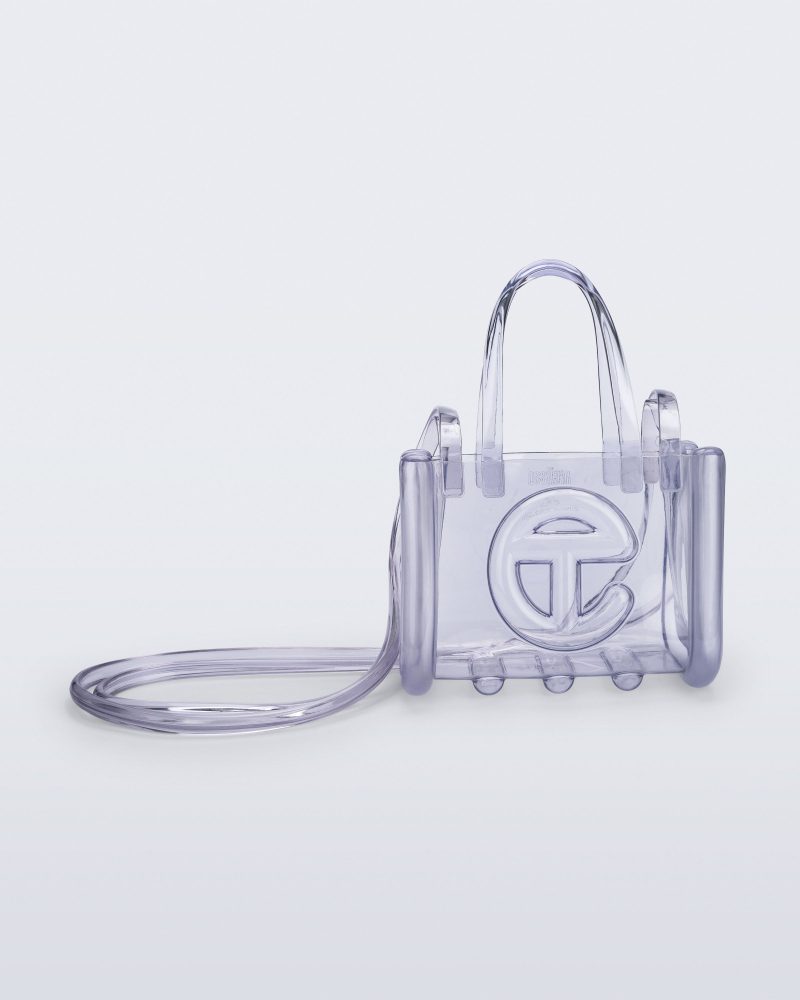 Front view of the clear Small Jelly Shopper x Telfar bag