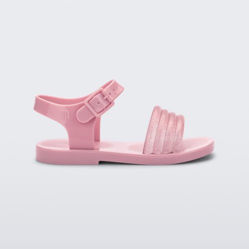 Side view of a pink Mar Wave baby sandal.