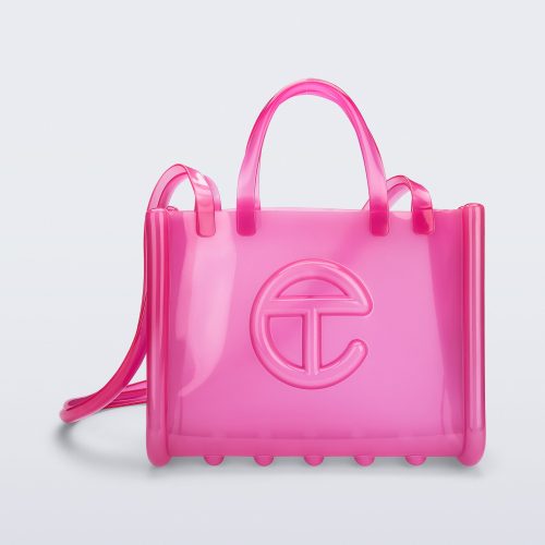 Front view of the pink Medium Jelly Shopper x Telfar bag