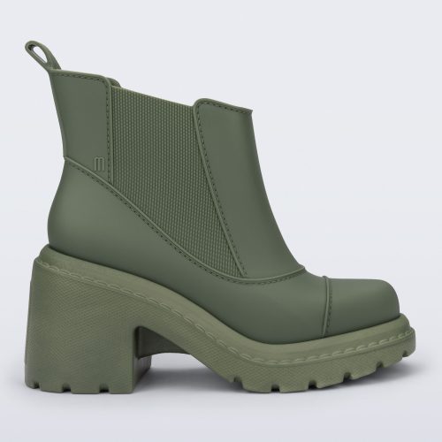 Side view of a green Courtney boot