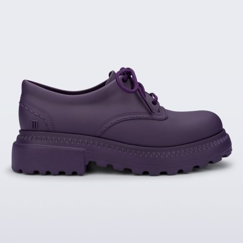 Side view of a matte purple Charlotte adult sneaker loafer with laces