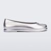 Side view of a metallic silver Ruby + Marc Jacobs flat