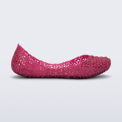 Side view of red glitter Campana kids ballerina flat