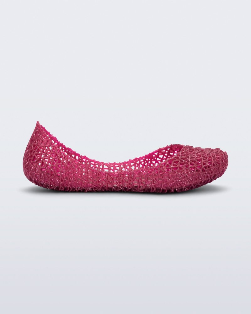 Side view of red glitter Campana kids ballerina flat