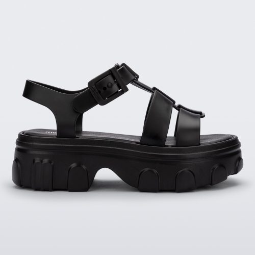 Side view of a black Ella women's platform sandal.