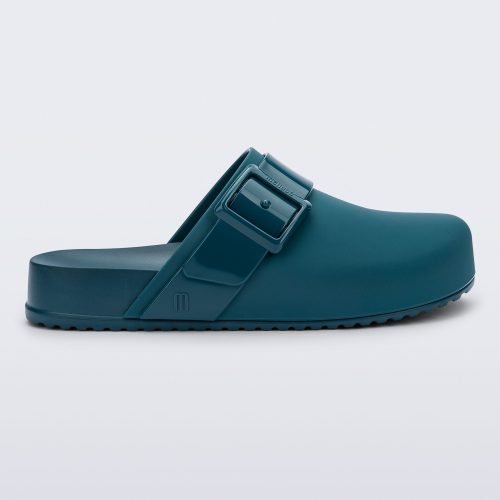 Side view of an adult blue Cozy Clog.