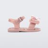 Side view of the Mini Melissa Mar Sandal with star print for baby in pink with butterfly bow applique and velcro closure on ankle strap.