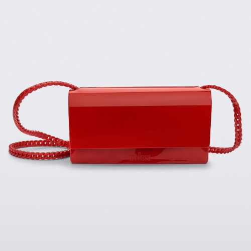 Front view of the Melissa party handbag in red with braided strap.