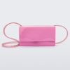 Front view of the Melissa party handbag in pink with braided strap.